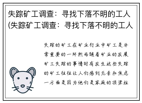 失踪矿工调查：寻找下落不明的工人(失踪矿工调查：寻找下落不明的工人续述)